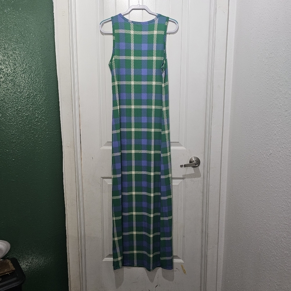LuLaRoe Medium Dani Long Tank Dress Multicolor plaid Sleeveless green and blue - Picture 3 of 3